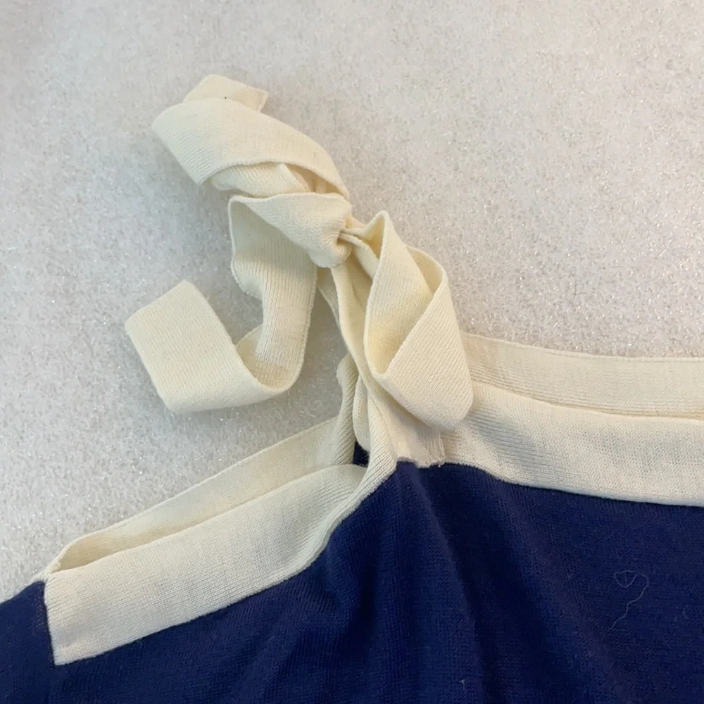 J crew blue merino wool tie cold shoulder sweater large